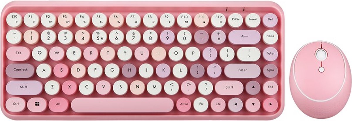 Perixx Periduo 713 draadloos compact roze toetsenbord en muis 2in1 desktop set - Pastelroze - Retro toetsenbord - 2.4ghz (2023 v)