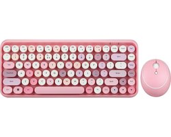 Perixx Periduo 713 draadloos compact roze toetsenbord en muis 2in1 desktop set - Pastelroze - Retro toetsenbord - 2.4ghz (2023 v)