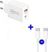 USB C Adapter + Kabel 1M - USB stekker 20W - geschikt voor Apple iPhone 15/14/13/12/11 - geschikt voor Samsung Galaxy S24/S23/S22/S21 - Snellader - Oplader - Universeel - Lader