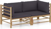The Living Store Loungehoek - Bamboe Tuinset - 70x70x60 cm - Donkergrijs kussen