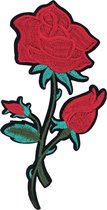 Roos Rozen Op steel Bloemen Strijk Embleem Patch 8.5 cm / 17.5 cm / Rood Groen