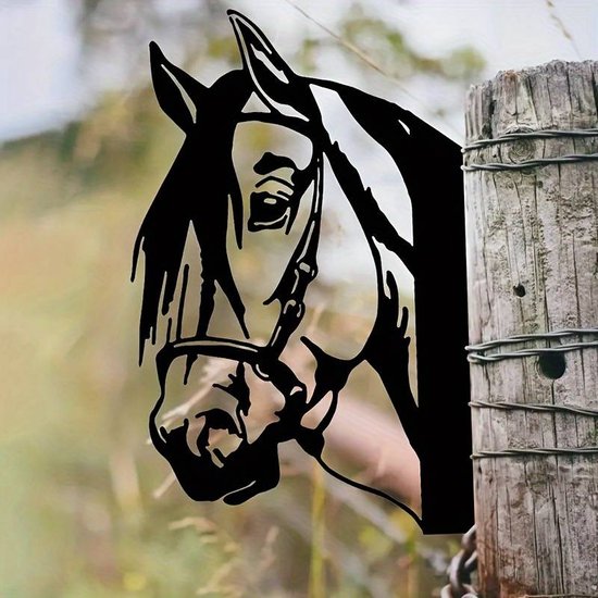 Pendentif d'arbre en métal piquet de jardin - décoration de jardin en métal animal - bip de jardin - voyeur de jardin - mur - clôture - cheval - statue de jardin cheval - art en métal - 35 cm x 24 cm