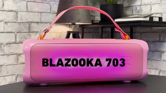N-Gear LGP BLAZOOKA 703 Pink draagbare Bluetooth-partyspeaker, 100 W uitgangsvermogen, ingebouwde accu en microfoon, draadloos ontwerp, opvallend design, krachtig geluid voor feesten en buiten