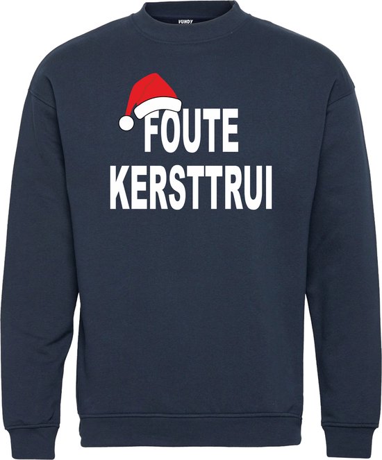 Kersttrui met muts en tekst Foute Kersttrui | Foute Kersttrui Dames Heren | Kerstcadeau | Kerstpakket | Navy | maat L