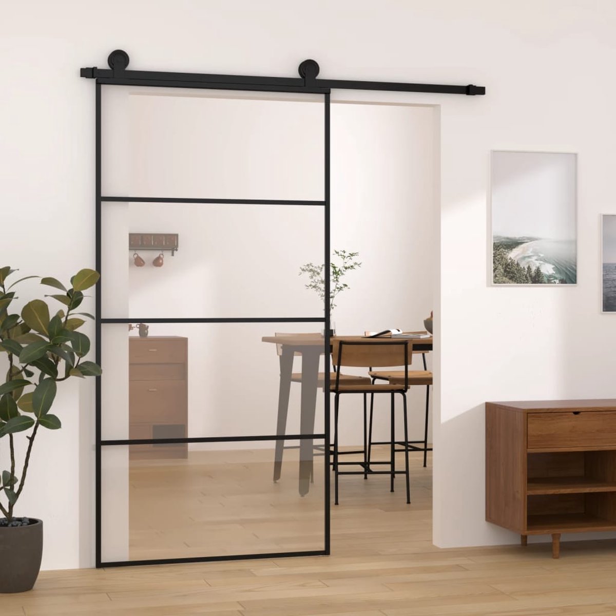 The Living Store Schuifdeur Zwart - 102.5 x 205 cm - ESG-glas en aluminium