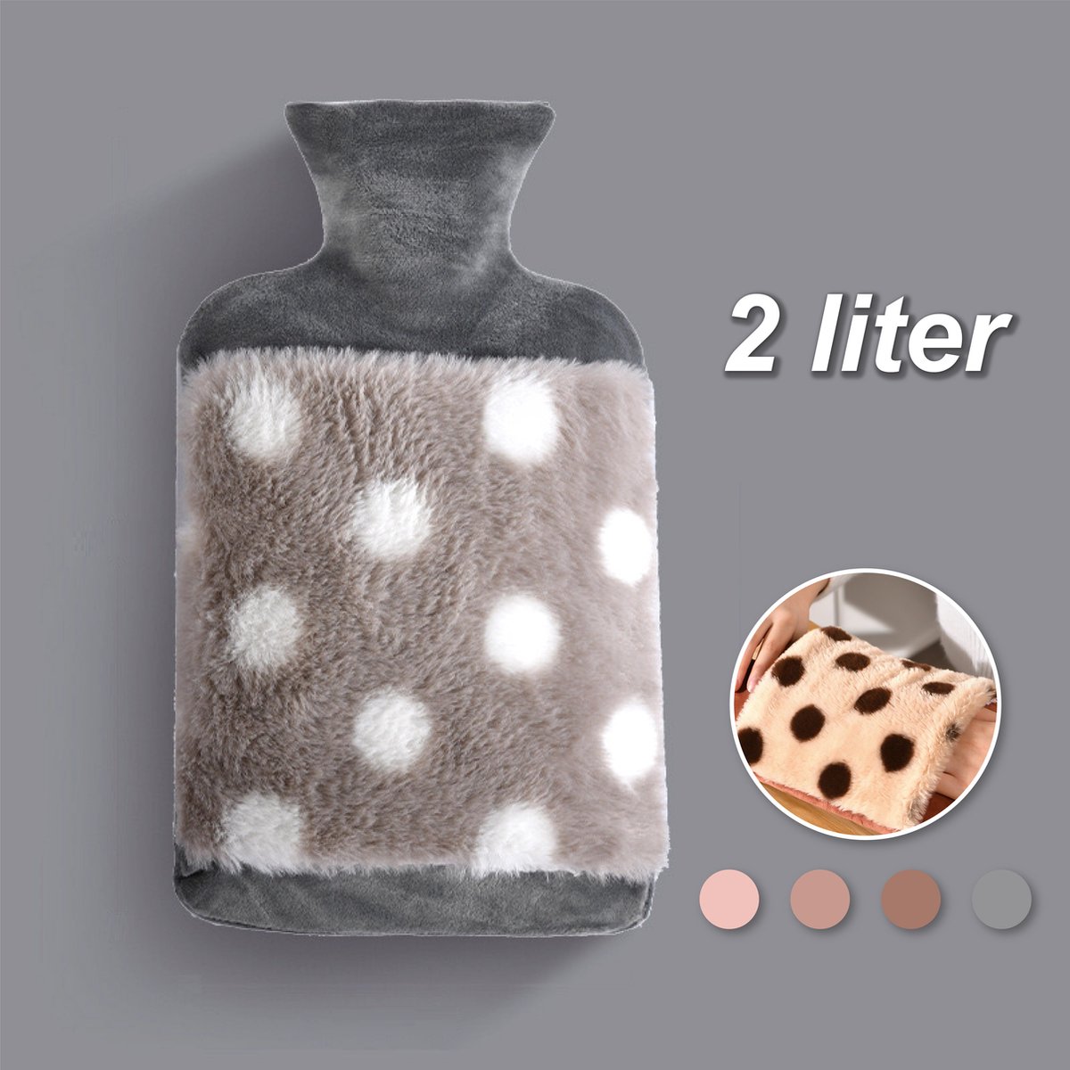 Goedkoopste Colorful Sun® Kruik met Hoes 2L – Warm & Koud Gebruik – Pluche Warmwaterkruik – Nek-, Rug- & Buikverwarmer – Ideaal bij Spierpijn, Buikpijn & Koeling – Voor in Bed & Overdag – Perfect Cadeau – Grijs
