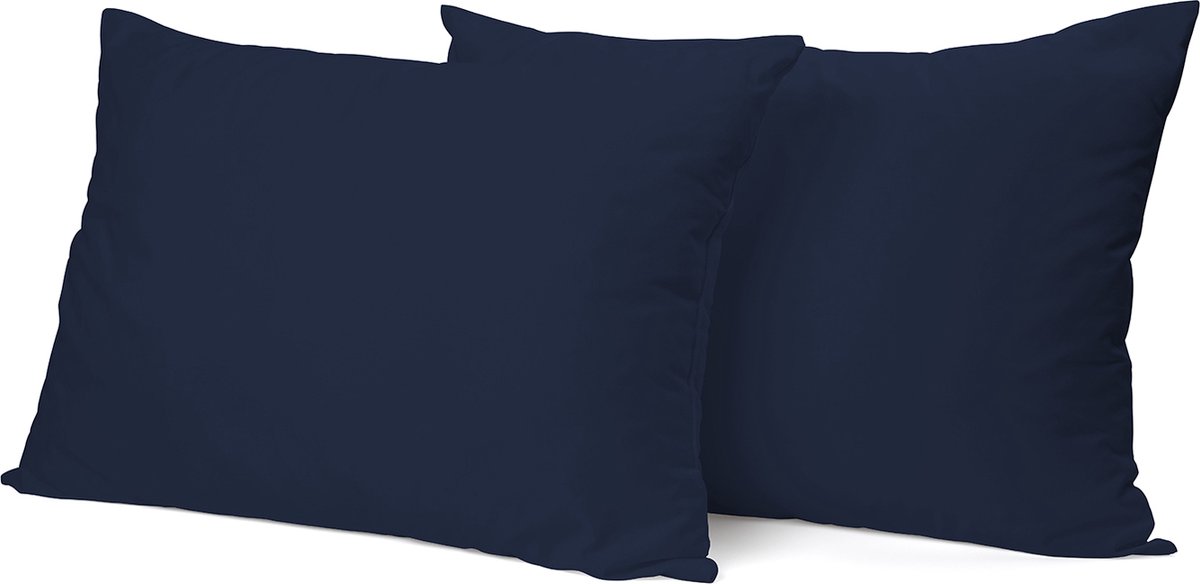 Eleganzzz Kussensloop Hotelsluiting Percal Katoen - Donker Blauw - Kussensloop 60x70cm - Kussenslopen set van 2 - 100% Katoen
