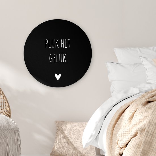 Wall Circle - Wall Circle Inside - Citation - Geluk - Zwart - Wit - Coeur - ⌀ 60 cm - Décoration murale - Peintures Ronds - Cadeau Saint Valentin