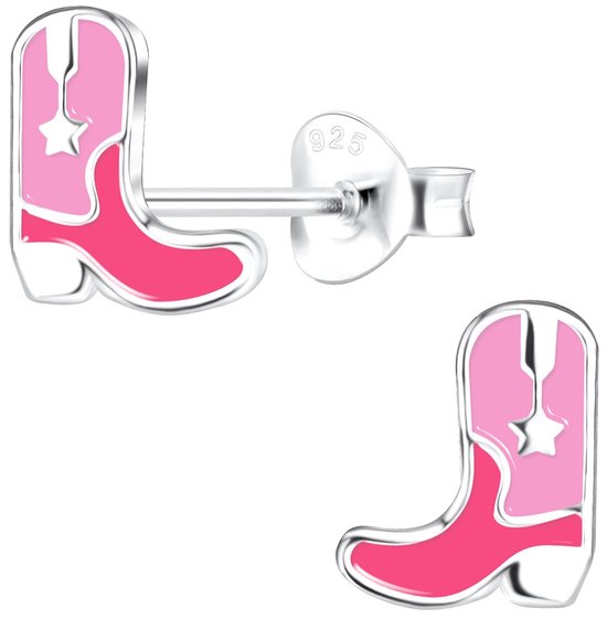 Joie|S - Boucles d'oreilles bottes de cowboy en argent - 7 x 8 mm - bottes - rose