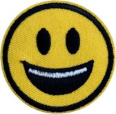 Emoji Smiley Strijk Embleem Patch Blij 5.2 cm / 5.2 cm / Geel Zwart