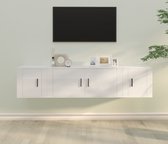 The Living Store Ensemble meuble TV blanc brillant - Meuble TV 100 x 34,5 x 40 cm - 2x meuble TV 40 x 34,5 x 40 cm - Bois d'ingénierie
