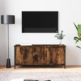 Meuble TV The Living Store - Chêne fumé - Design Trendy - Bois durable - Espace de rangement suffisant - Dessus robuste - Portes pratiques - Pieds en métal - 102x35x45 cm