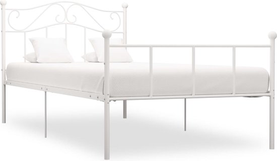 The Living Store Metalen Bedframe - Elegant en Klassiek - Bedden - 90 x 200 cm - Kleur- Wit - Materiaal- Metaal - Afmetingen- 208 x 97.5 x 95 cm - Slaaphoogte- 28 cm - Geschikte Matras- 90 x 200 cm - Montage vereist