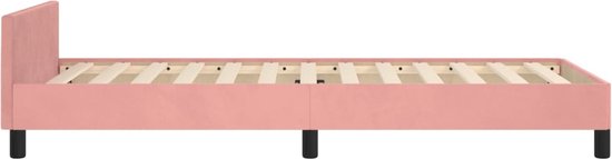 The Living Store Cadre de lit – Velours rose – Hauteur réglable – Pieds de soutien – Sommier à lattes en contreplaqué – Support confortable