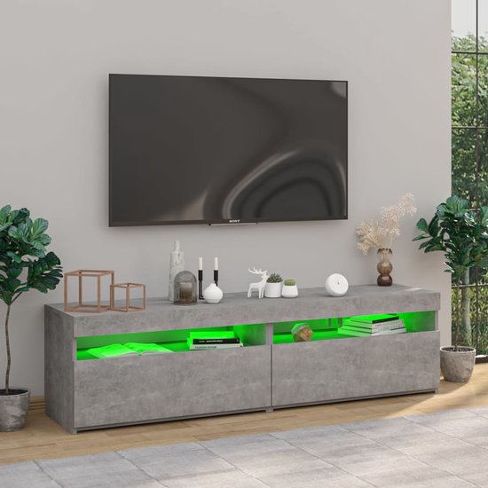 The Living Store TV-meubel LED-verlichting - Betongrijs - 75x35x40 cm - Opbergruimte - USB-aansluiting