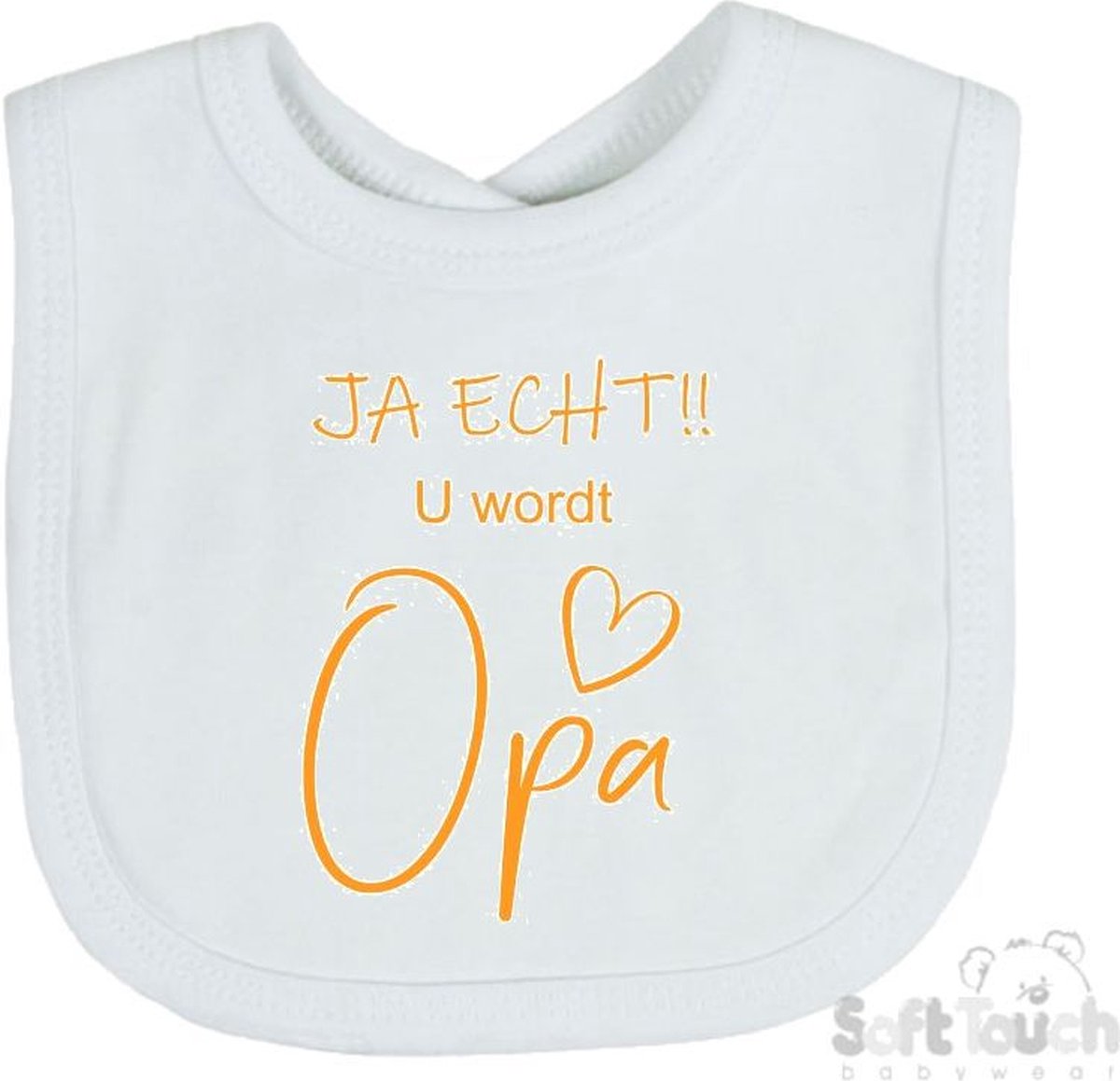 Goedkoopste Soft Touch Slabber Slabbetje Slab JA ECHT!! U wordt Opa Unisex Katoen Wit/mosterd Maat 33x22 Cm