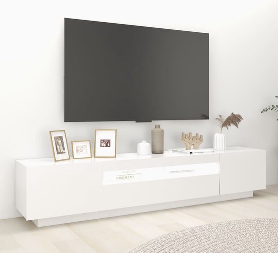 The Living Store Meuble TV avec éclairage LED 200x35x40 cm blanc