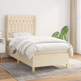 The Living Store Boxspringbed - Crème - 193 x 93 x 118/128 cm - Pocketvering matras - Middelharde ondersteuning - Huidvriendelijk topmatras