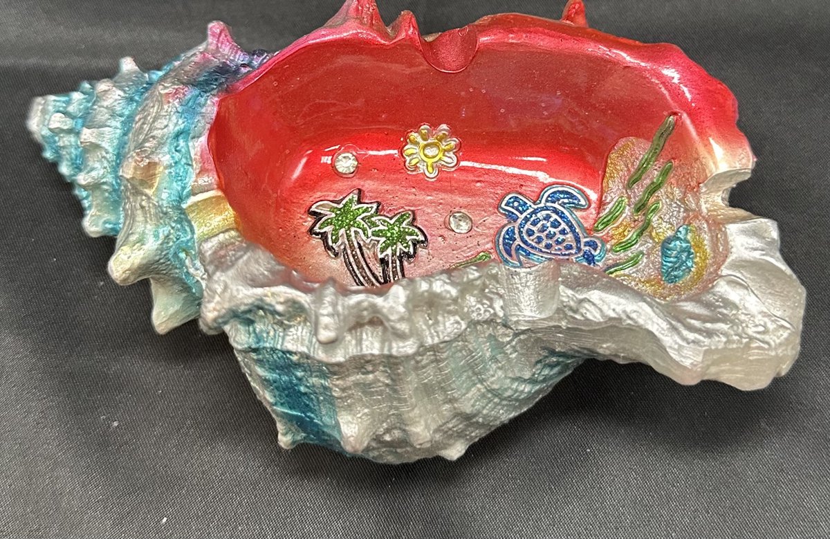 Goedkoopste Tropische asbak polyresin zeeschelp palmboom schildpad - blauw meerkleurig - polyresin - 15 x 9 x 5 cm - Woonaccessoires - Woondecoratie - Asbakken