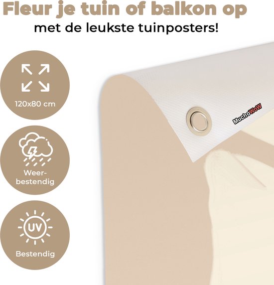 Tuinposter 120x80 cm - Tuindecoratie Bloemen - Pastel - Beige - Kunst - Poster voor in de tuin - Buiten decoratie - Schutting tuinschilderij - Tuindoek muurdecoratie - Wanddecoratie balkondoek