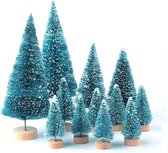 28 stuks kunstkerstboom, mini-kerstboom, miniatuur, decoratie, tafel, binnen, mini, van sisal, sneeuwvorst, bomen, fles, borstel, bomen (turquoise)