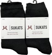 Sukats® 6 Paar Thermosokken - Maat 35-38 - Dames - Badstof - Zwart - Warme Sokken - Werksokken - Thermo Kousen
