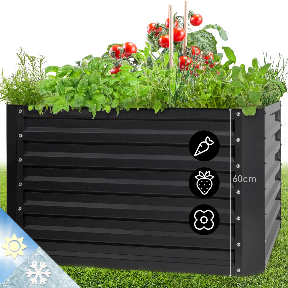 Blumfeldt verhoogd bed, Groot metalen verhoogd bed, Smal verhoogd bed om zelf te bouwen, Weerbestendig verhoogd bed voor tuin & terras, Roestvrij stalen tuinbed voor buiten, Slakkenbeschermend verhoogd bed, 600 liter