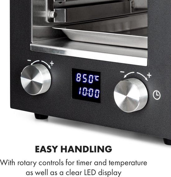 Klarstein Hannibal elektrische grill voor hoge temperaturen indoor 2.200W 850 °C zwart - 42 cm 13 kg - RVS - voor Keuken - LED Display Timer Compact - Elektrische BBQ - Tafelgrill - Indoor Grill - Tischgrill - Steakhouse Grill van Klarstein — afbeelding 3