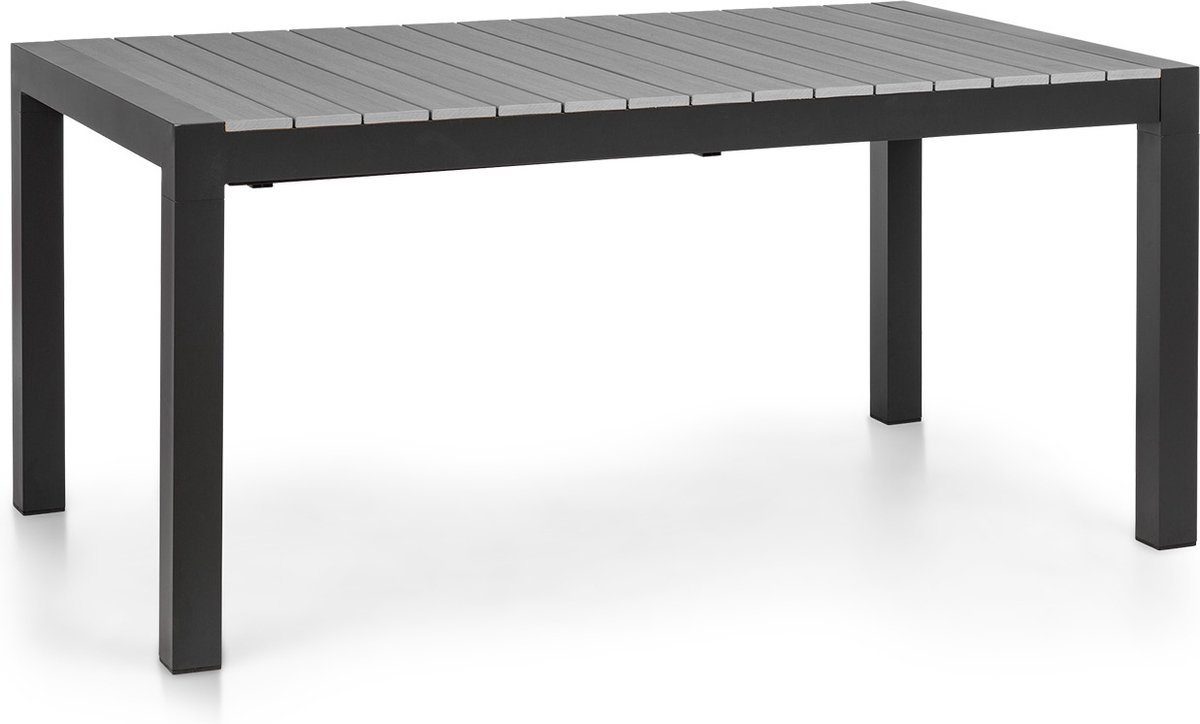 blumfeldt Menorca Expand - Tuintafel, uitschuifbaar, uittrekbaar, aluminium / kunststof houtimitatie, poedercoating, verstelbare poten, tafelblad max.: 213 x 95 cm, donker / antraciet