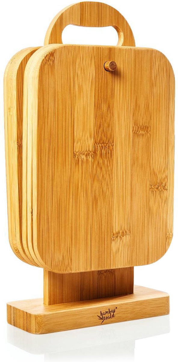 Set van 6 bamboe ontbijtplankjes met standaard 22 x 0,9 x 16 cm (BxHxD) onderhoudsvriendelijk
