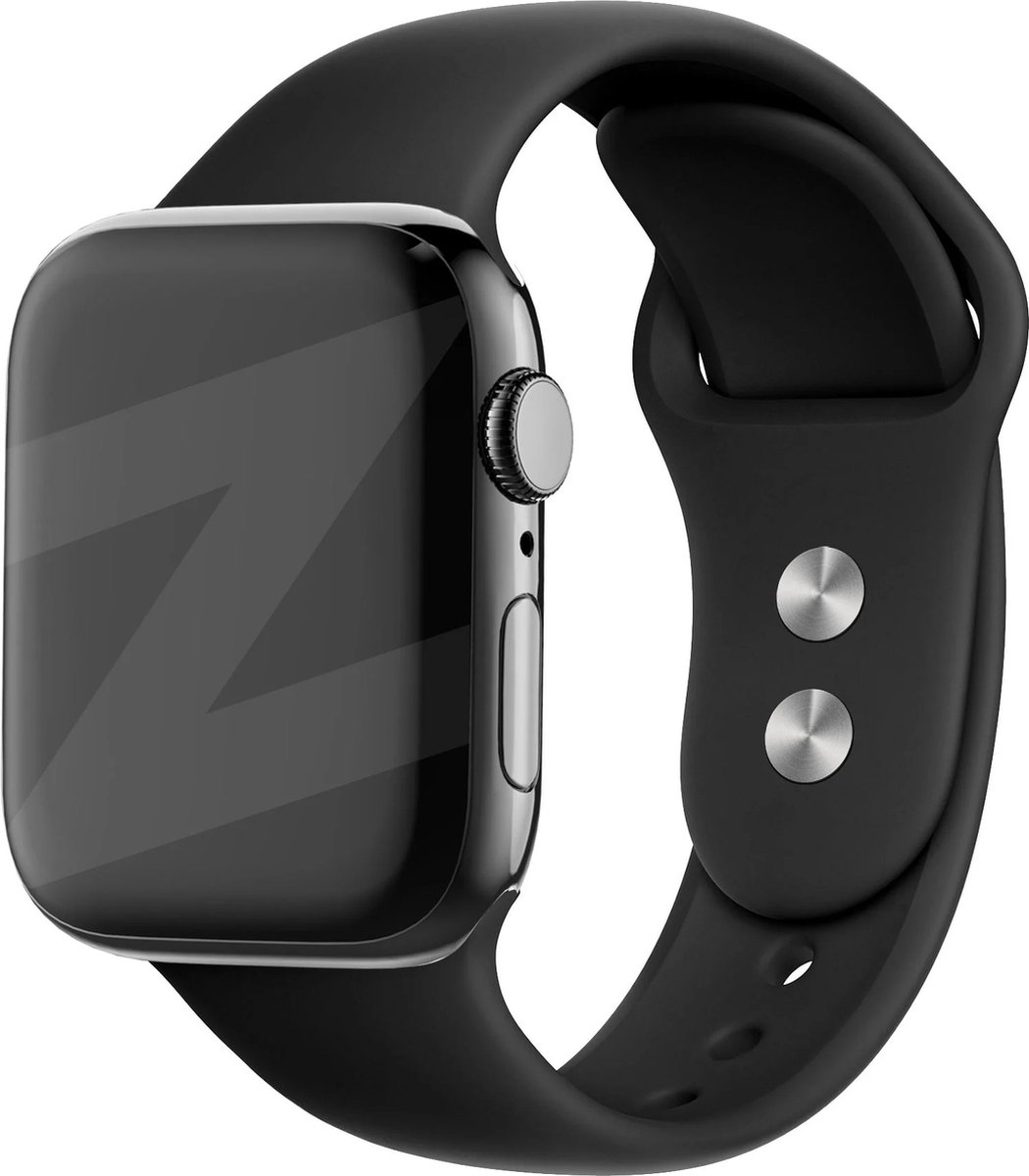 Bandz Dual Snap siliconen band geschikt voor Apple Watch 1/2/3/ 4/5/6/7/8/9/10/SE/Ultra (2) - maat: 44mm / 45mm / 46mm / 49mm - Hoogwaardig siliconen materiaal - Ideale iWatch band voor tijdens het sporten - zwart Apple Watch bandje - maat M/L