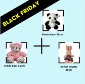 Blackfriday Deal | ALLEEN VANDAAG! |Roze grote knuffel 60CM, Panda bear en Roze konijn 40CM