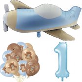 14-delige cakesmash ballonnen set Vliegtuig - eerste - 1 - verjaardag - ballon - vliegtuig - bear - cakesmash