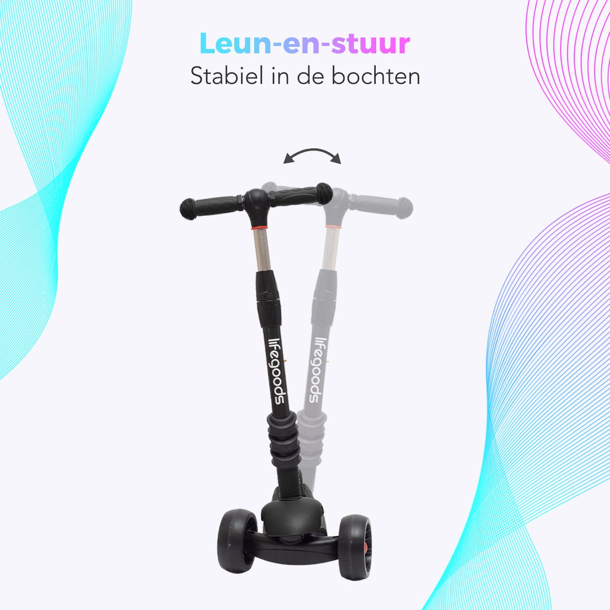 LifeGoods MultiRider Kinderstep - Step 3-8 Jaar - Hoogte Verstelbaar Zitje - Lichtgevende LED Wielen - Jongens/Meisjes - Zwart — afbeelding 3