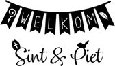 KLEINE FRUM - Welkom Sint en Piet - statische sticker - zwart - raamsticker - vlaggetjes - Sinterklaas - herbruikbaar