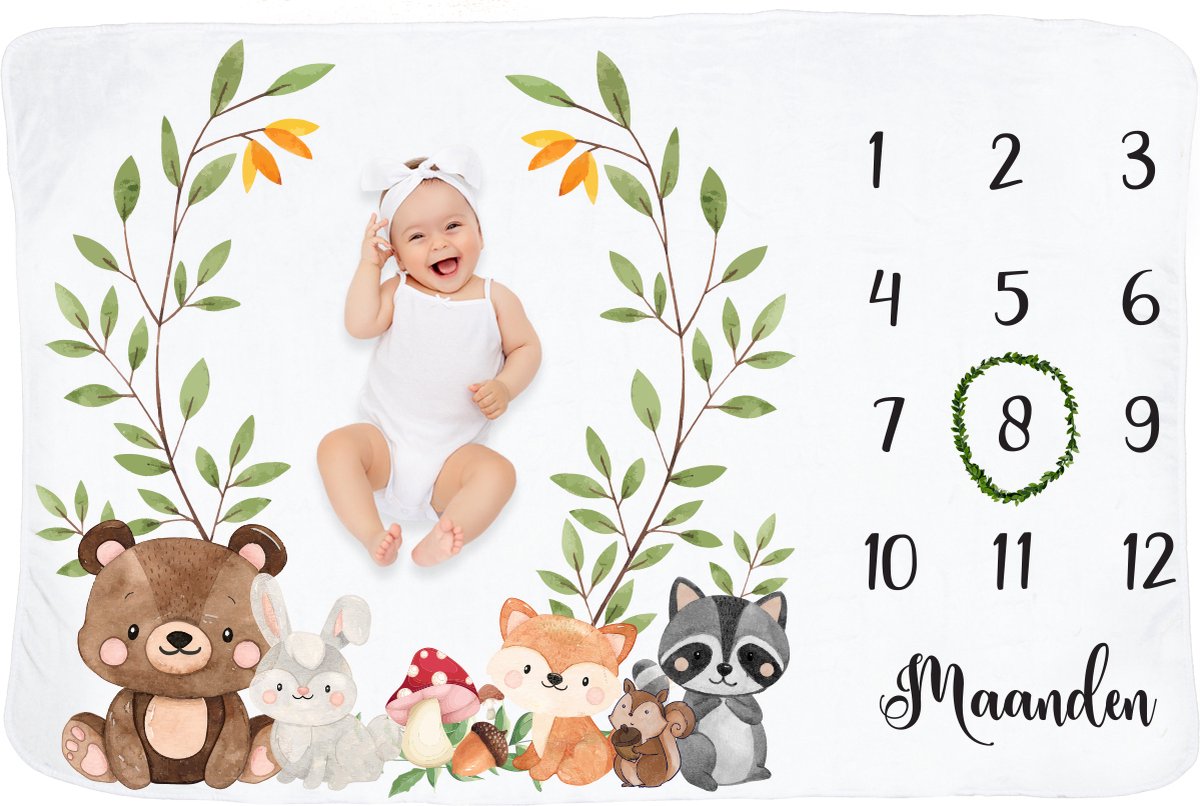 Goedkoopste Frummel Mijlpaaldeken ‘Beestenboel’ – Milestone deken – Mijlpaal baby – Kraamcadeau Jongen – Kraamcadeau Meisje – Baby Shower Cadeau – Baby Cadeau – Mijlpaaldeken in het Nederlands – Moederdag cadeau - 100 x 150 cm
