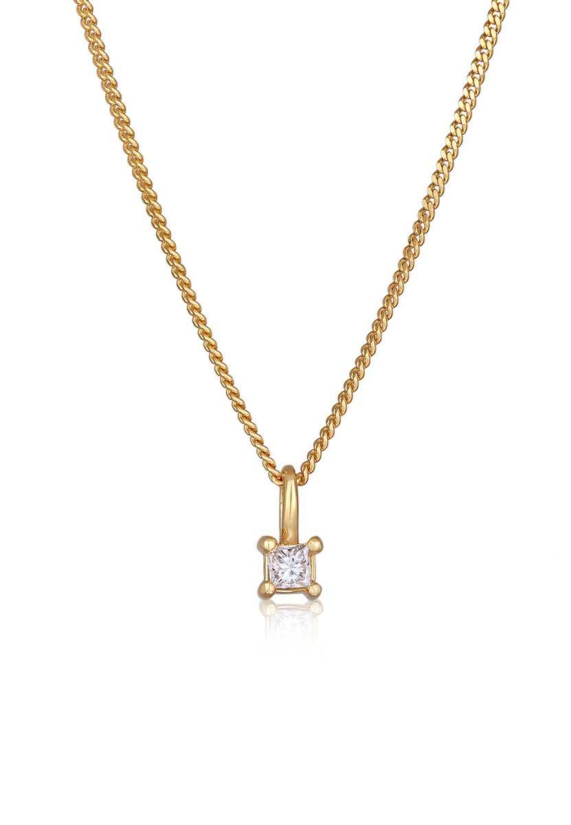 Elli PREMIUM Dames Halsketting Dames Eenzaam Hanger Vierkant Elegant met Diamant (0.1 ct.) in 925 sterling zilver