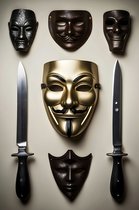 Vendetta Masker | Vendetta Poster | Filmposter | V for Vendetta | 61x91cm | Wanddecoratie | Muurposter | MT | Geschikt om in te lijsten