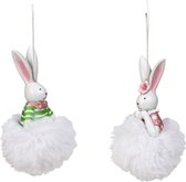 Set de 2 décorations de Pâques : 2 lapins de Pâques avec pompon à accrocher dans le sapin de Pâques 12,5x7cm