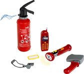 Klein Toys brandweerkoffer - brandblusser, zaklamp, mobiele speelgoedtelefoon, bijl, naamplaatje en fluitje - incl. realistische effecten - rood