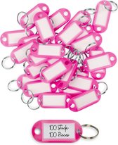 WINTEX Porte-clés avec étiquettes - 100 pièces - Porte-clés Heavy Duty - Porte-clés coloré avec anneau et étiquette - Rose