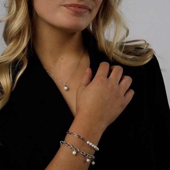 My Bendel - Bracelet à maillons en argent avec boules de Pearl White - Bracelet à maillons torsadés en argent avec boules de Pearl White - Avec emballage cadeau luxueux