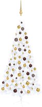 The Living Store Kunstkerstboom Half - 120x60 cm - LED-verlichting - Wit - Met kerstballen en piek