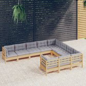 The Living Store loungeset - massief grenenhout - grijs - hoek/middenbank 63.5x63.5x62.5 cm - zitkussen 60x60x5 cm - rug/zijkussen 60x32x5 cm