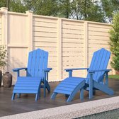 The Living Store Adirondack Tuinstoel Set - Aquablauw - HDPE - 73x83x92 cm - Inclusief voetenbanken