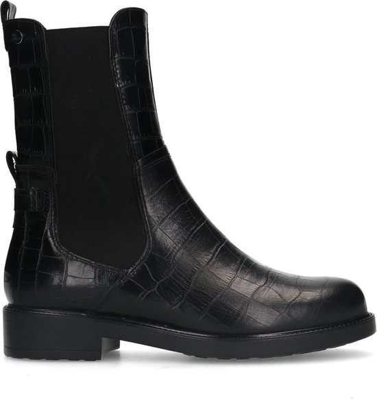 No Stress - Dames - Zwarte leren chelsea boots met crocoprint - Maat 36