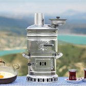 Sözenler Samovar/Semaver turc divisible chromé, 4,5 litres, 150 oz, chaudière à énergie gratuite et théière pour bateau, camping, randonnée, chasse, voile