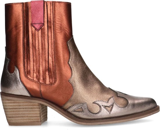 Manfield - Dames - Gouden metallic leren cowboy laarzen - Maat 36