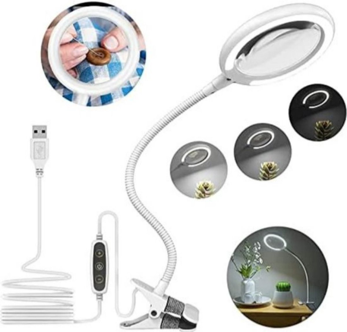 Loeplamp met led verlichting - Loeplamp met rolstatief - Wit