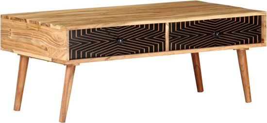 The Living Store Table basse Bois d'acacia - 100x50x39cm - Avec tiroirs